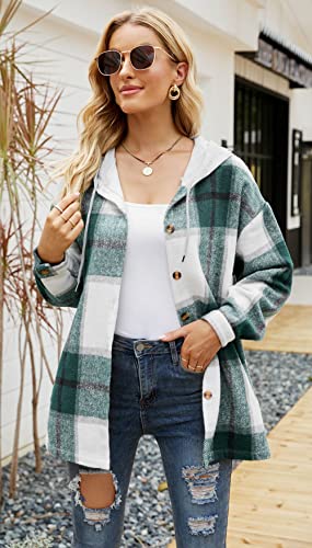 YOCUR Plaid Hooded Flannel Coat - Green