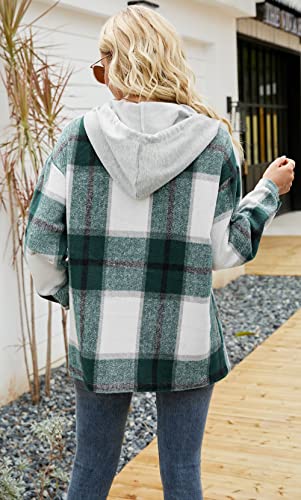 YOCUR Plaid Hooded Flannel Coat - Green