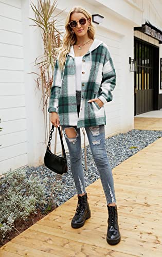 YOCUR Plaid Hooded Flannel Coat - Green
