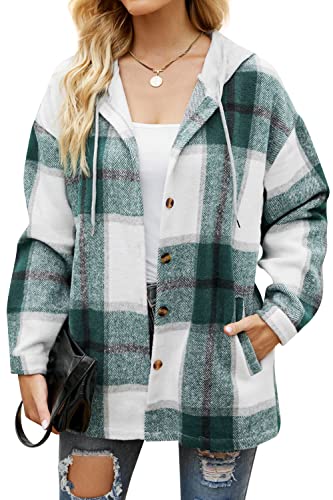 YOCUR Plaid Hooded Flannel Coat - Green