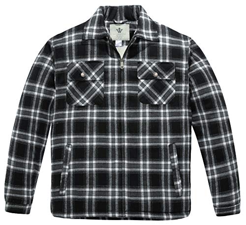 WenVen Men's Plaid Flannel Sherpa Jacket (Black, XL)