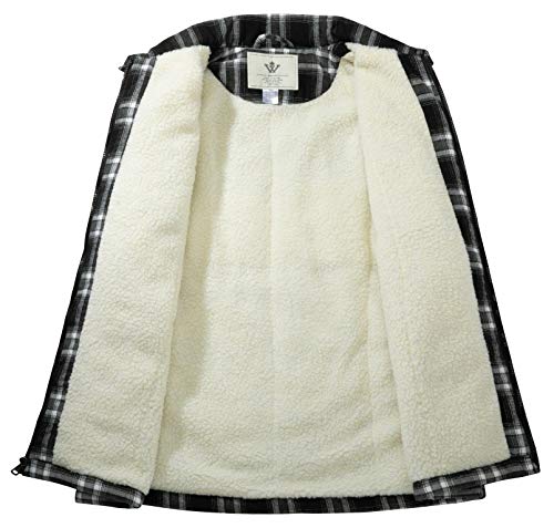 WenVen Men's Plaid Flannel Sherpa Jacket (Black, XL)