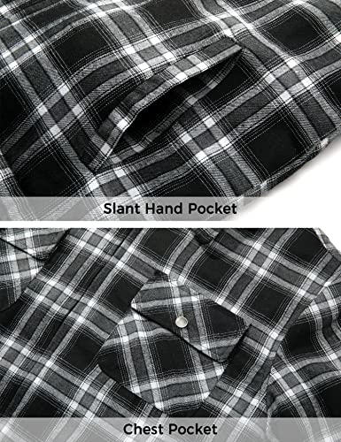 WenVen Men's Plaid Flannel Sherpa Jacket (Black, XL)