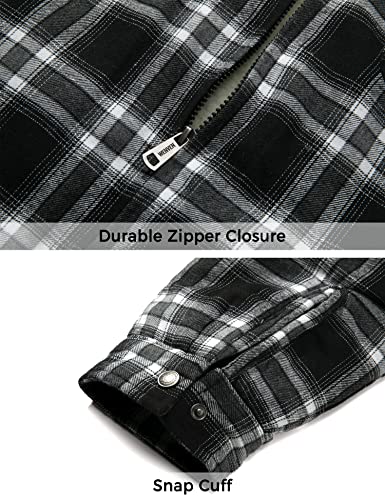 WenVen Men's Plaid Flannel Sherpa Jacket (Black, XL)