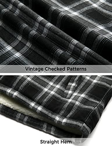 WenVen Men's Plaid Flannel Sherpa Jacket (Black, XL)