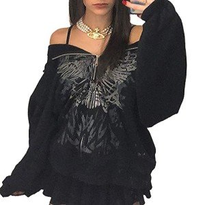 Y2K Vintage Graphic Oversized Zip-Up Hoodie