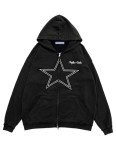 Vintage Star Graphic Oversized Zip-Up Hoodie