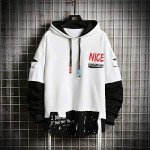 Trendy Men's Hip Hop Patchwork Hoodie - White