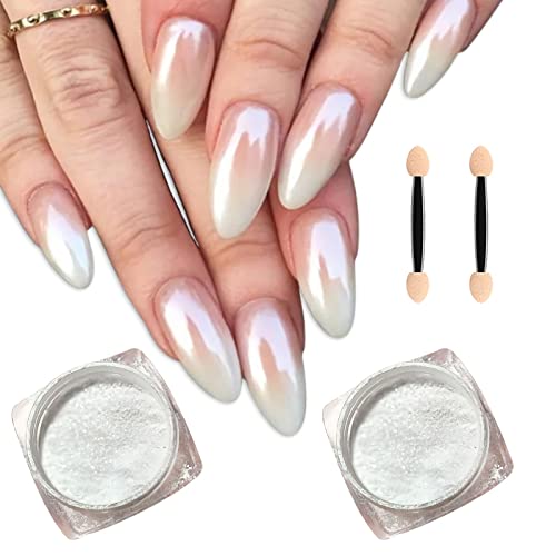 White Pearl Chrome Nail Powder - Glittery & Long-lasting