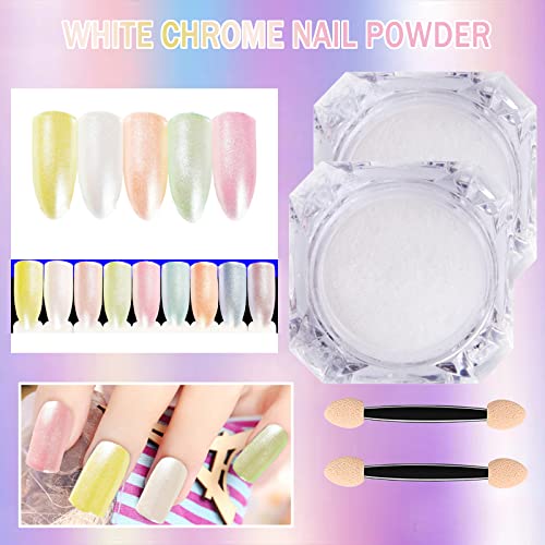 White Pearl Chrome Nail Powder - Glittery & Long-lasting