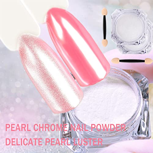 White Pearl Chrome Nail Powder - Glittery & Long-lasting
