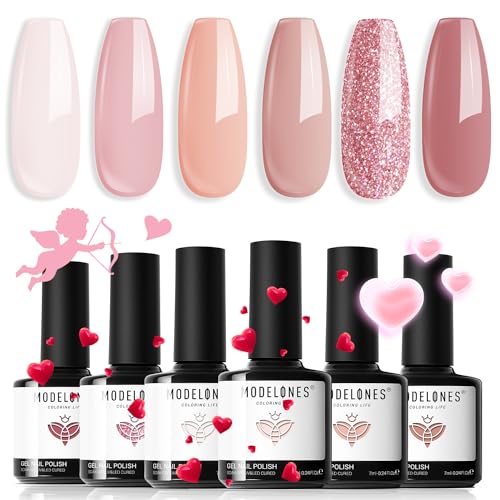 Modelones 6 Color Gel Polish Set - Nude Pink Summer Glitter