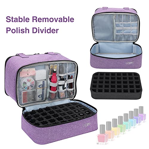 Purple Nail Polish Organizer Bag with Double Layer Storage