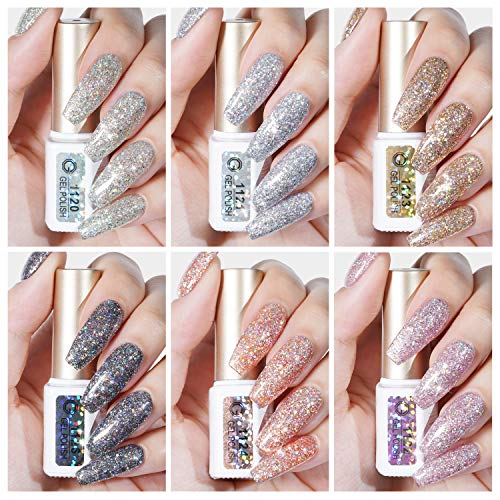 6 Colors of GAOY Chrome Platinum Glitter Nail Polish