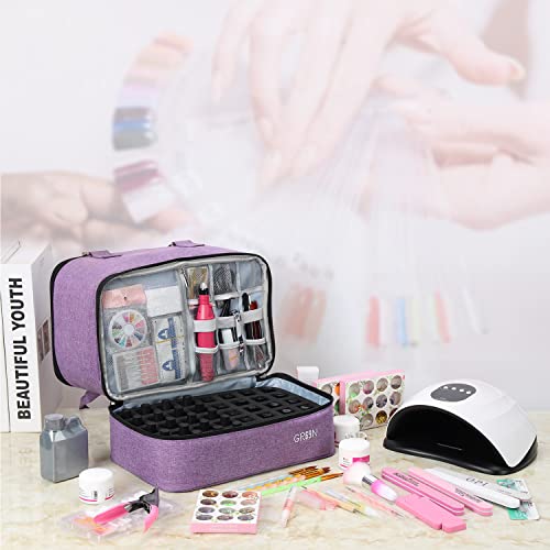 Purple Nail Polish Organizer Bag with Double Layer Storage