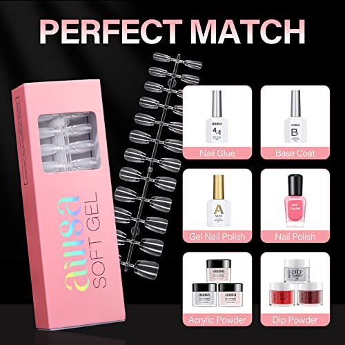 Matte Pre-filed Soft Gel Coffin Nail Tips - Clear Gelly Tips (8 words)