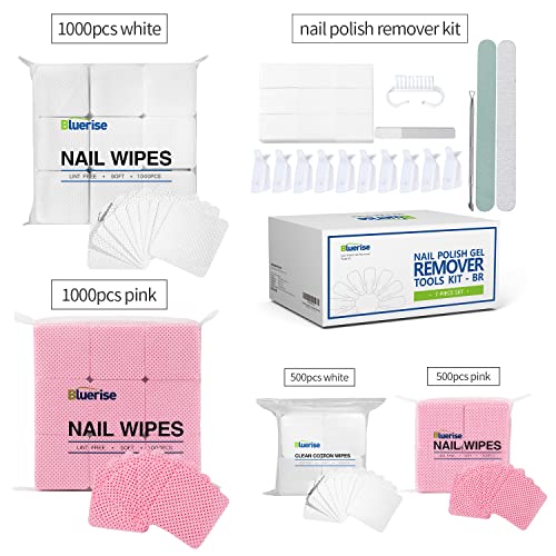 BLUERISE Pink Nail Wipes - 1000pcs Gel Remover Pads