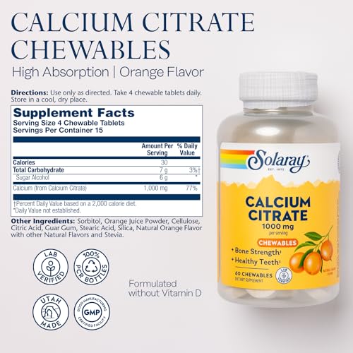 Solaray Calcium Citrate 1000 mg Chewables for Bone Support