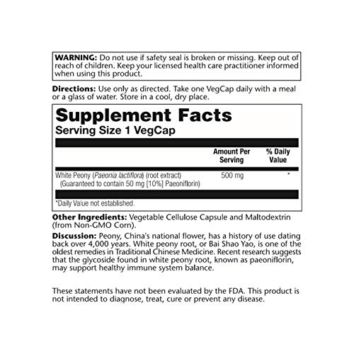 SOLARAY White Peony Root Extract VegCaps - 60 Count