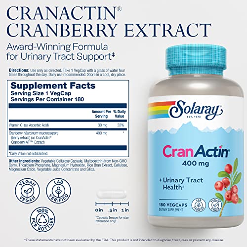 Solaray Cranactin Cranberry Extract Capsules, 400mg, 180ct