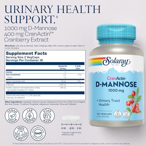 SOLARAY D-Mannose w/CranActin 1000mg w/VIT C (120 CT)