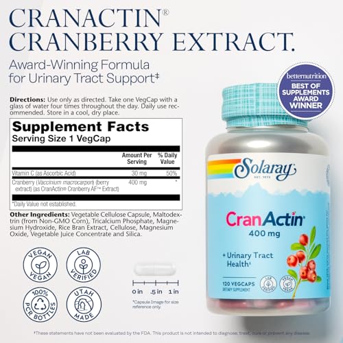 Solaray Cranactin Cranberry Capsules, 400mg (120 count)