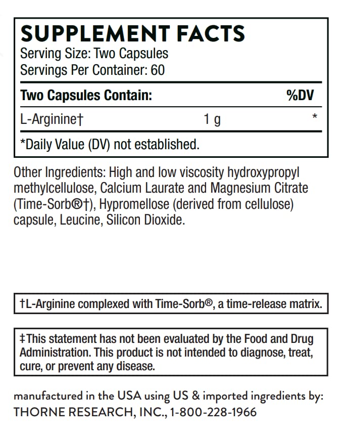 Thorne L-Arginine Sustained Release - Heart Support - 120 Capsules