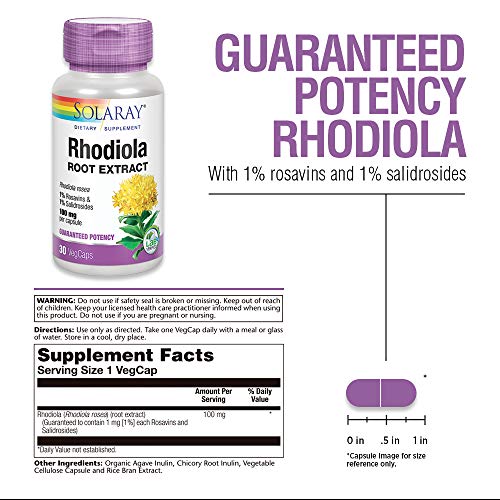 SOLARAY Rhodiola Root Extract 100 mg | Stress & Mood Support | 30ct