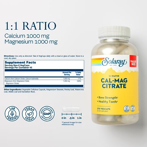 Solaray Calcium Magnesium Citrate 1000mg for Bone Health