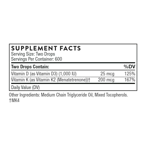 Thorne Vitamin D + K2 Liquid - Bone & Muscle Support