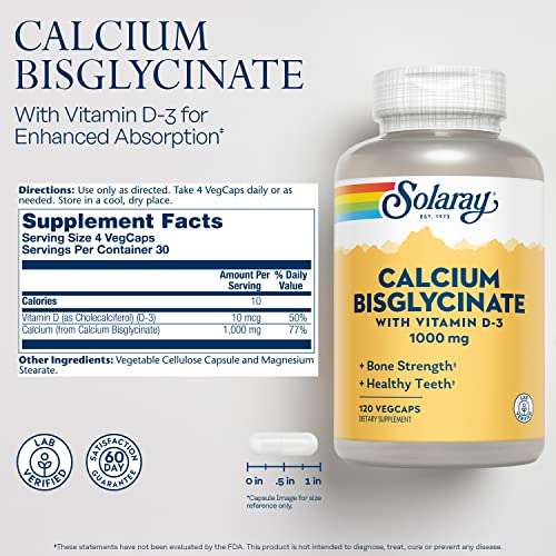 Solaray Calcium Bisglycinate 1000mg with Vitamin D-3 Vegan