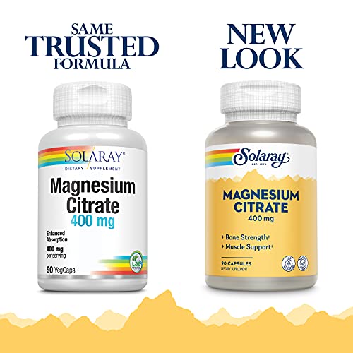 Solaray Magnesium Citrate, 400mg, 90 Veg Capsules - 2 Pack