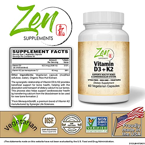 Bone Health Vitamin D-3 + K-2 (MK-7) 60-Caps