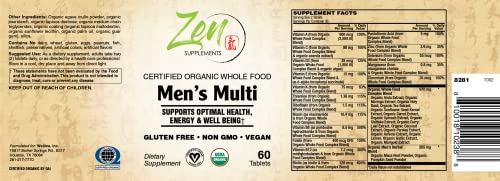 Organic Mens Multivitamin by Zen Supplements - 60 Tablets