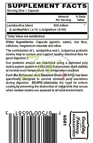 Acidophilus: Alleviate Gas, Constipation & Lactose Intolerance (100-Caps)