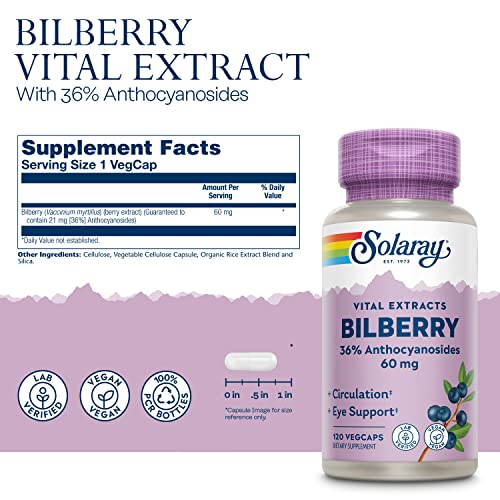SOLARAY Bilberry Berry Extract Capsules - Powerful Antioxidant