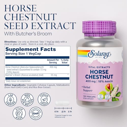 Solaray Horse Chestnut Seed Extract 400mg - Leg Vein Support - Vegan - 120 VegCaps