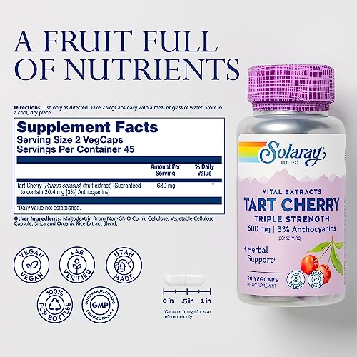 SOLARAY Triple Strength Tart Cherry Extract Capsules - Antioxidant Rich