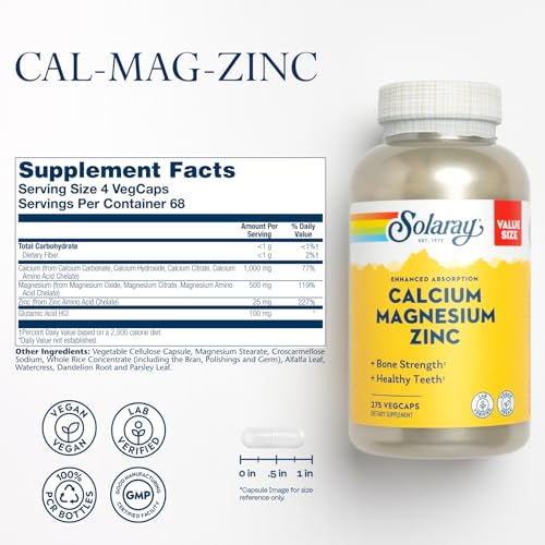 Solaray Cal/Mag/Zinc Supplement with Citrate for Bone Support