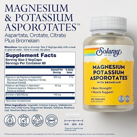 Solaray Magnesium & Potassium Asporotates w/Bromelain | Electrolyte Support