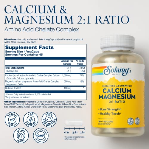 Solaray Calcium Magnesium AAC Capsules, 180 Count