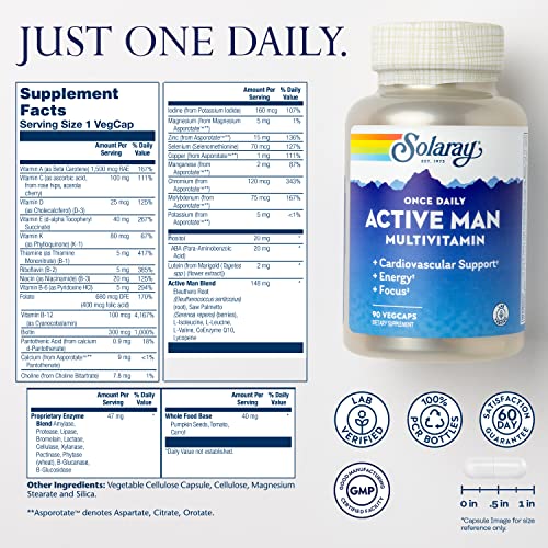 SOLARAY Once Daily Active Man Multivitamin & Mineral - Cardiovascular Support & Energy Boost