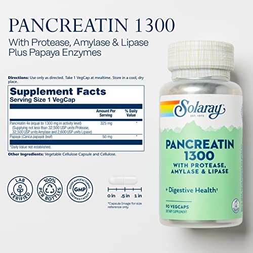Solaray Pancreatin 1300 with Papaya for Digestion Support