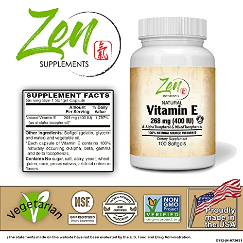 Zen Natural Vitamin E 400IU - 100 Softgels