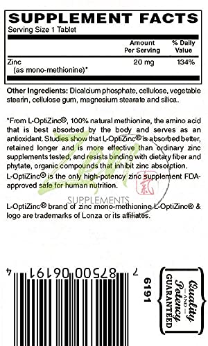 L-OptiZinc® Zinc 20 Mg - Immune Support 100-Tabs