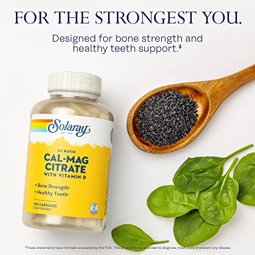 SOLARAY Calcium Magnesium Citrate 2:1, Vitamin D-3 180 Capsules