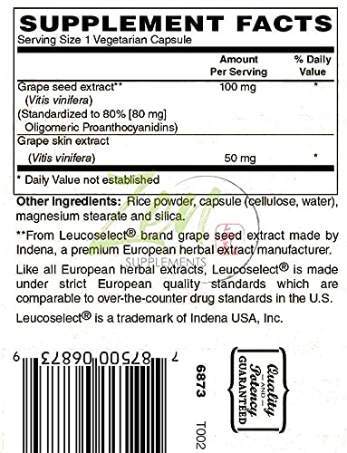 Powerful Antioxidant: European Grape Seed Extract, 90-Vegcaps