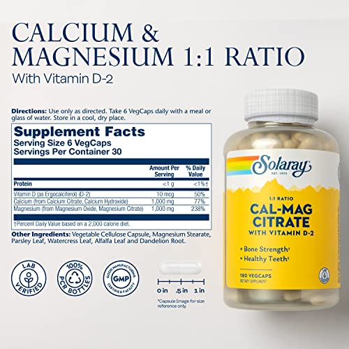 Solaray Calcium Magnesium Citrate with Vitamin D - 180 VegCaps