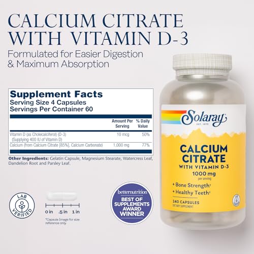 Solaray Calcium Citrate w/Vitamin D3 for Bone Health