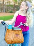 Vintage Wicker Bike Basket with Cup Holder